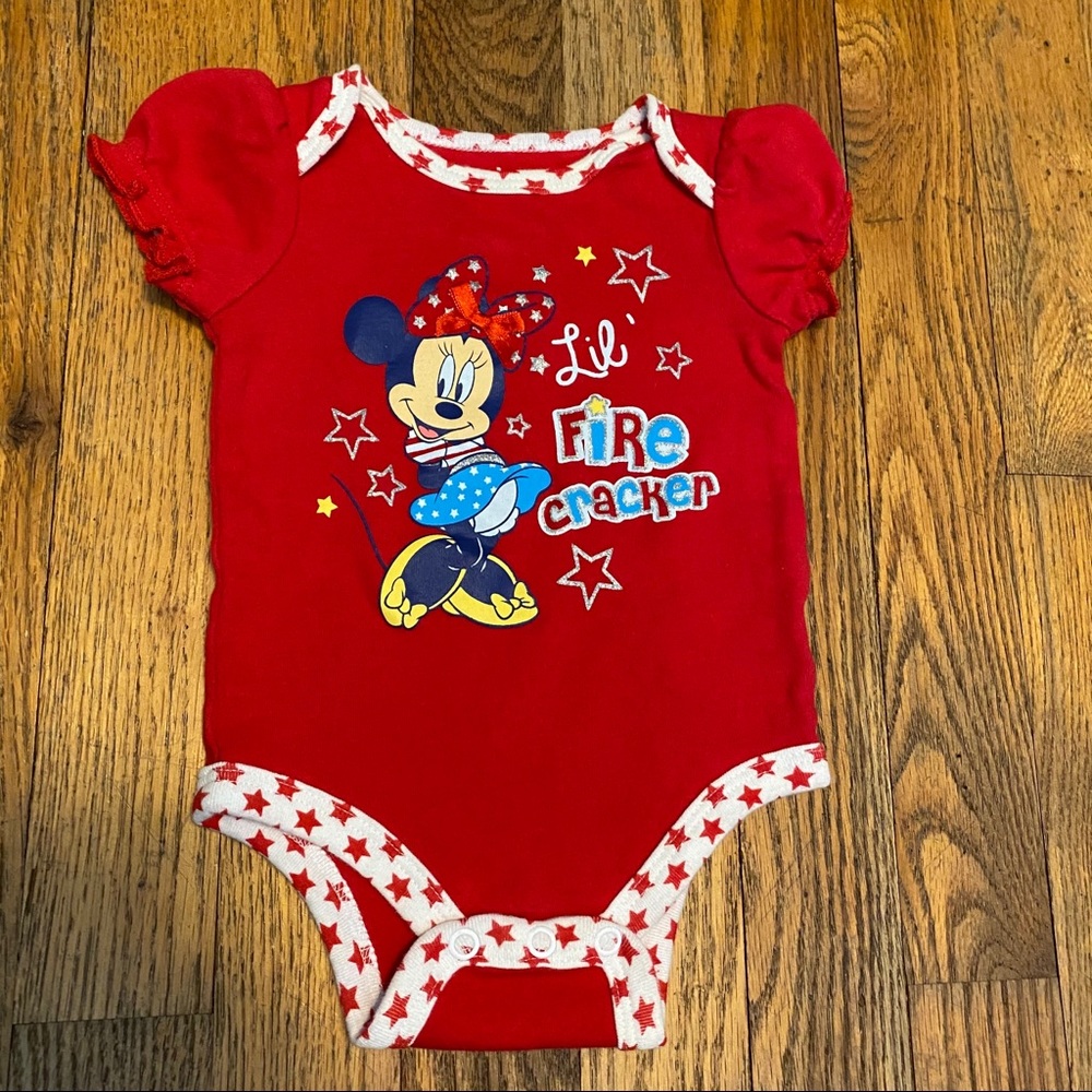 Disney Baby Girl Patriotic Minnie Onesie 0-3 M